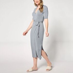 Barefoot Dreams Luxe Milk Jersey 3/4 Sleeve Wrap Dress (Size XS)